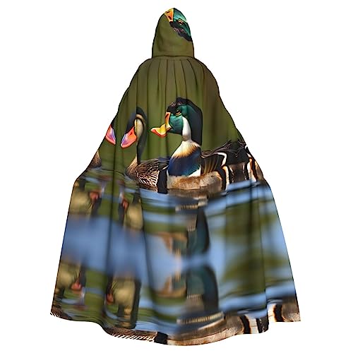 HJLUUFT Umhang mit zwei Stockenten und Enten bedruckt, mit Kapuze, Mittelalter-Kostüm, Halloween, Halloween, Weihnachten von HJLUUFT