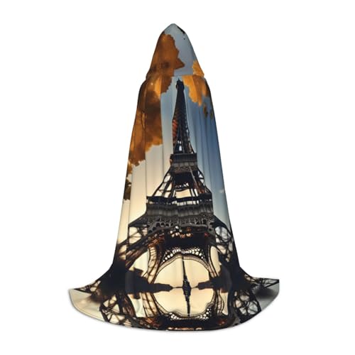 HJLUUFT Wunderschöner Eiffelturm Paris Druck Renaissance Kapuzenumhang Halloween Mittelalter Kostüm Cosplay Langer Umhang für Damen und Herren von HJLUUFT