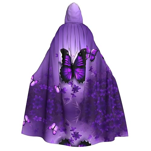 HJLUUFT Wunderschöner violetter Schmetterlings-Aufdruck, Halloween-Kapuzenumhang, Königin, König, Robe, Outfit, Renaissance, Mittelalter Kapuzenumhang Kostüm von HJLUUFT