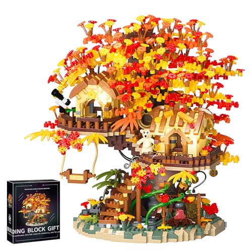 HJPLPXH Bonsai-Baumhaus-Baustein-Set, Kirschblüten, Pflanzen, Blumen, Baumhaus, Architektur, Mikro-Mini-Block-Kits, Geschenk für Erwachsene und Kinder (2725 Teile) von HJPLPXH