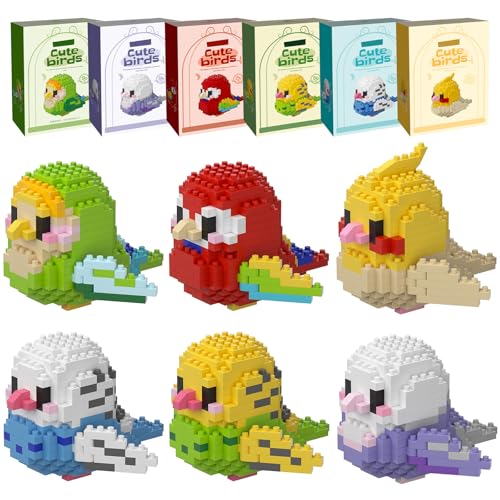 HJPLPXH Papageien-Micro-Mini-Baustein-Sets, Geburtstagsgeschenk für Kinder, Tier-Baumodellbausätze, Mini-Steine, Vogel-Serie, Spielzeug für Kinder (6 Boxen) von HJPLPXH