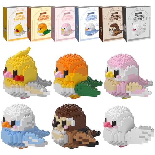 HJPLPXH Papageien-Micro-Mini-Baustein-Sets, Geburtstagsgeschenk für Kinder, Tier-Baumodellbausätze, Mini-Steine, Vogel-Serie, Spielzeug für Kinder (6 Boxen) von HJPLPXH
