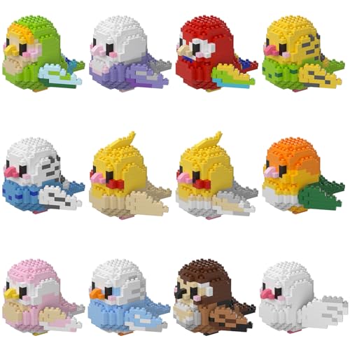 HJPLPXH Papageien Micro Mini Baustein Sets Geburtstagsgeschenk für Kinder, Tiere Bauen Modell Kits, Mini Ziegel Vögel Serie Spielzeug für Kinder(12 Boxen) von HJPLPXH