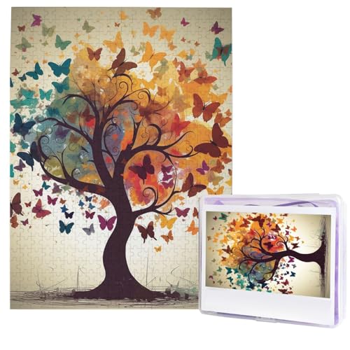 Puzzle für Erwachsene, 500 Teile, Holzpuzzle, moderne Kunst, Puzzle, Baum mit Schmetterlingen, herausfordernde Puzzles, benutzerdefiniertes Bildpuzzle, personalisiertes Fotopuzzle für Geschenk von HJTRW