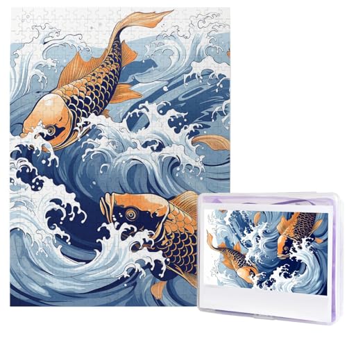 Puzzle für Erwachsene, 500 Teile, Holzpuzzle, moderne Kunst, Puzzle, Karpfen mit Wellenmuster, anspruchsvolle Puzzles, benutzerdefiniertes Bild, Puzzle, personalisiertes Fotopuzzle für Geschenk von HJTRW