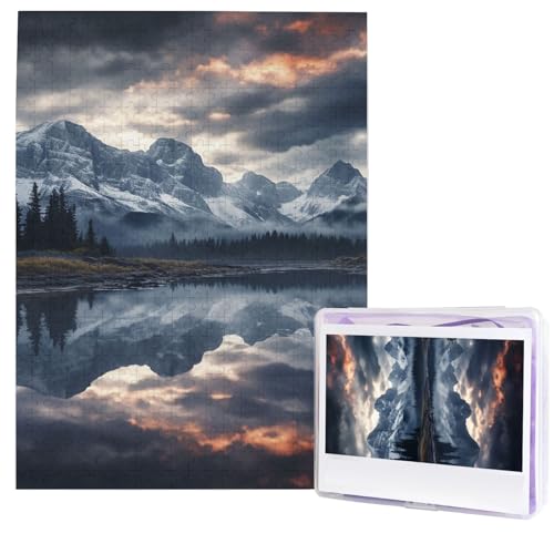 Puzzle für Erwachsene, 500 Teile, Holzpuzzle, moderne Kunst, Puzzle, Reflexion von Wolken und Bergen, anspruchsvolle Puzzles, individuelles Bildpuzzle, personalisiertes Fotopuzzle für Geschenk von HJTRW