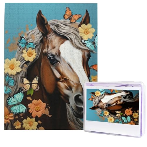 Puzzle für Erwachsene, 500 Teile, Holzpuzzle, moderne Kunst, Puzzle, ein Pferd mit Blumen und Schmetterlingen, herausfordernde Puzzles, individuelles Bildpuzzle, personalisiertes Fotopuzzle für Puzzle für Erwachsene, 500 Teile, Holzpuzzle, moderne Kunst, Puzzle, ein Pferd mit Blumen und Schmetterlingen, herausfordernde Puzzles, individuelles Bildpuzzle, personalisiertes Fotopuzzle für von HJTRW