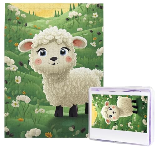 Puzzle für Erwachsene, 500 Teile, Holzpuzzle, moderne Kunst, Puzzle, niedliches Cartoon-Schaf, herausfordernde Puzzles, individuelles Bild, Puzzle, personalisiertes Fotopuzzle für Geschenk, Familie von HJTRW