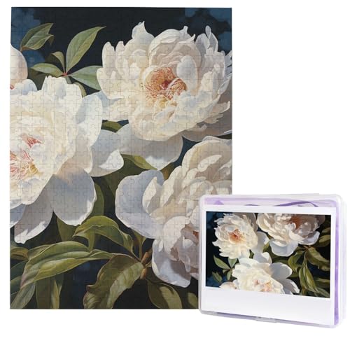 Puzzle für Erwachsene, 500 Teile, Holzpuzzle, moderne Kunst, Puzzle, weiße Pfingstrose, herausfordernde Puzzles, individuelles Bild, Puzzle, personalisiertes Fotopuzzle für Geschenk, Familie von HJTRW