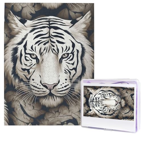 Puzzle für Erwachsene, 500 Teile, Holzpuzzle, moderne Kunst, Puzzle, weißer Tigerkopf, herausfordernde Puzzle, individuelles Bildpuzzle, personalisiertes Fotopuzzle für Geschenk, Familie von HJTRW