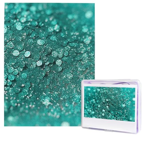 Puzzle für Erwachsene, 500 Teile, Holzpuzzle, moderne Kunst, Türkis, Glitzer, anspruchsvolle Puzzles, benutzerdefiniertes Bild, Puzzle, personalisiertes Fotopuzzle für Geschenk, Familie von HJTRW