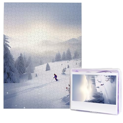 Puzzle für Erwachsene, 500 Teile, Holzpuzzle, moderne Kunst, Winter, Skifahren, anspruchsvolle Puzzle, individuelles Bild, Puzzle, personalisiertes Fotopuzzle für Geschenk, Familie von HJTRW