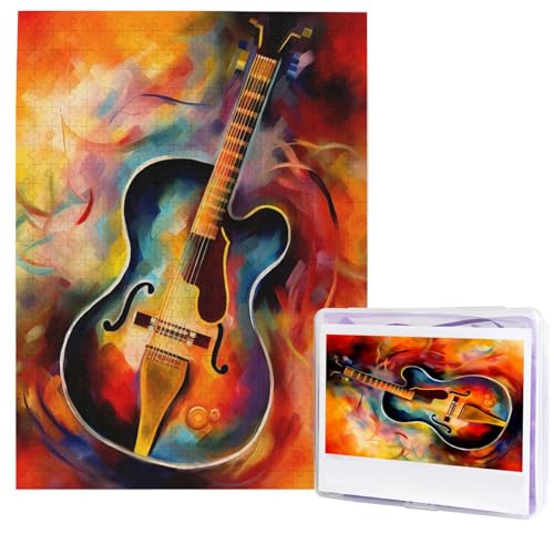 Puzzle für Erwachsene, 500 Teile, Holzpuzzle, moderne Kunst, abstrakte Aquarell-Gitarre, anspruchsvolle Puzzles, individuelles Bild, Puzzle, personalisiertes Fotopuzzle für Geschenk, Familie von HJTRW
