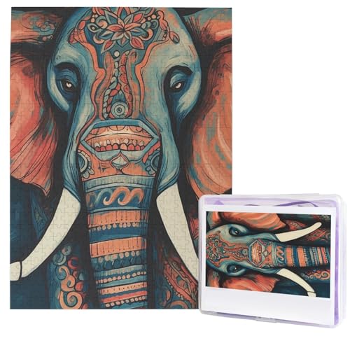Puzzle für Erwachsene, 500 Teile, Holzpuzzle, moderne Kunst, abstraktes Elefant, herausfordernde Puzzles, benutzerdefiniertes Bild, Puzzle, personalisiertes Fotopuzzle für Geschenk, Familie von HJTRW