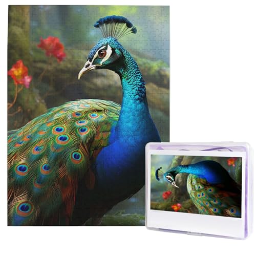 Puzzle für Erwachsene, 500 Teile, Holzpuzzle, moderne Kunst, bunt, Pfau, anspruchsvolle Puzzles, individuelles Bild, Puzzle, personalisiertes Fotopuzzle für Geschenk, Familie von HJTRW