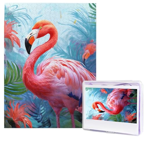 Puzzle für Erwachsene, 500 Teile, Holzpuzzle, moderne Kunst, gemaltes Flamingo, herausfordernde Puzzles, individuelles Bild, Puzzle, personalisiertes Fotopuzzle für Geschenk, Familie von HJTRW