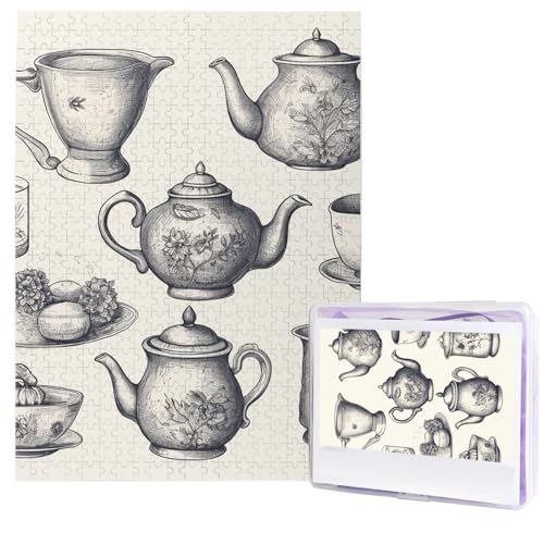 Puzzle für Erwachsene, 500 Teile, Holzpuzzle, moderne Kunst, handgezeichnete Teekannen und Tassen, herausfordernde Puzzles, individuelles Bild, Puzzle, personalisiertes Fotopuzzle für Geschenk Puzzle für Erwachsene, 500 Teile, Holzpuzzle, moderne Kunst, handgezeichnete Teekannen und Tassen, herausfordernde Puzzles, individuelles Bild, Puzzle, personalisiertes Fotopuzzle für Geschenk von HJTRW