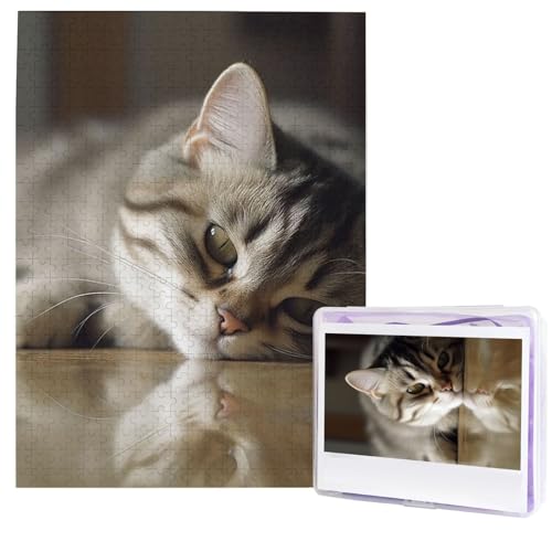 Puzzle für Erwachsene, 500 Teile, Holzpuzzle, moderne Kunst, schlafende Katze, herausfordernde Puzzles, benutzerdefiniertes Bild, Puzzle, personalisiertes Fotopuzzle für Geschenk, Familie von HJTRW