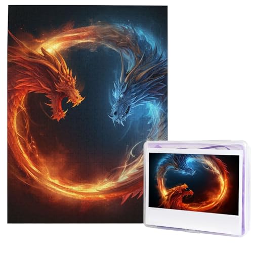 Puzzle für Erwachsene, 500 Teile, Holzpuzzle, moderne Kunstpuzzle, Feuer und Eisdrachen, herausfordernde Puzzles, individuelles Bild, Puzzle, personalisiertes Fotopuzzle für Geschenk, Familie von HJTRW