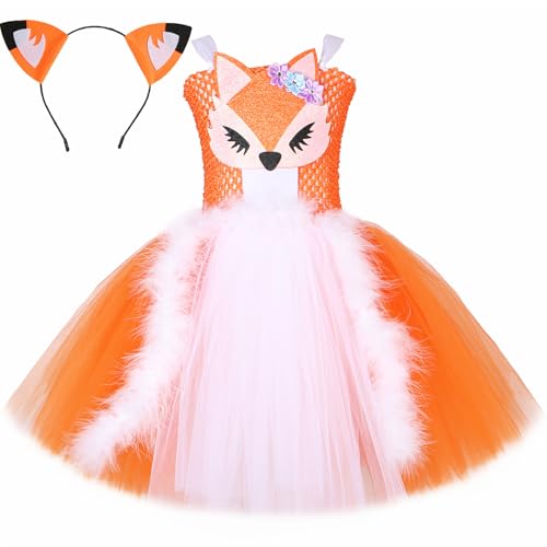 HJTT Fuchskostüm für Mädchen, orangefarbenes Tutu-Kleid, Halloween-Tierkostüme für Kleinkinder, Kinder, Fuchs-Verkleidung, 2–3 Jahre) von HJTT