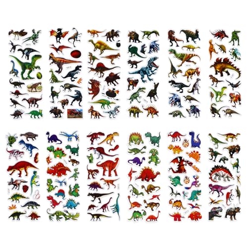HJZHII 12 Blätter Dinosaurier 3D Puffy Sticker Tiere,Tiersticker 3D Sticker,Aufkleber Tieraufkleber Kinderaufkleber Belohnungsaufkleber Vinylaufkleber Schaumstoffaufkleber Lernaufkleber von HJZHII