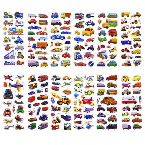 HJZHII 12 Blatt Auto Sticker Kinder, Aufkleber Kinder Bagger 3D Auto Sticker Car Aufkleber Ungen DIY Kinderaufkleber Für Handwerk Scrapbooking Geschenk Belohnungaufkleber von HJZHII
