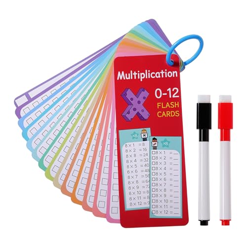 HJZHII 15 Stück Lernkarten mit 2 Trocken Abwischbaren Markern,1x1 Lernen Spiel,Einmaleins Spiel 1x1 Rechnen Lernen Sie Multiplikation Einmaleinstabelle für Das Klassenzimmer Zu Hause Lustige von HJZHII