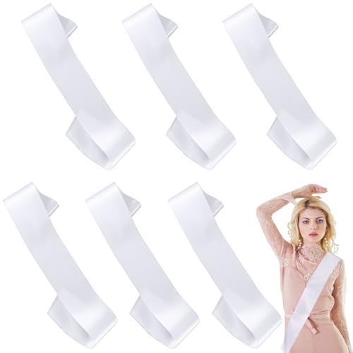 HJZHII 6 Stück 79cm Unbedruckte Schärpe Bedrucken Weiße,Scherpe Selbst Beschriften,Leere Plain Blank Hen Night Party Schärpen Bedrucken Individuelle Satin DIY für JGA Geburtstag Hochzeit Brautparty von HJZHII