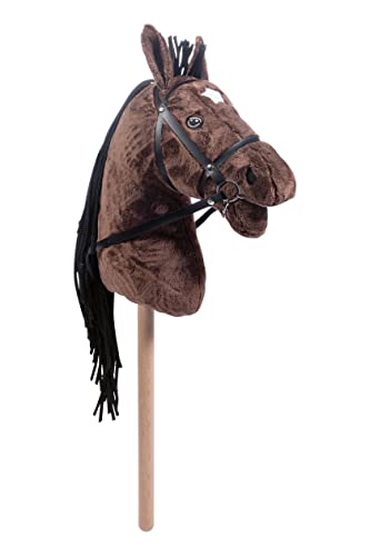 HKM Hobby Horse Stern – Steckenpferd braun/weiß, abnehmbare Trense & Lange Mähne, 40 cm Holzstiel – für Hobby Horsing Dressur & Parcours von HKM