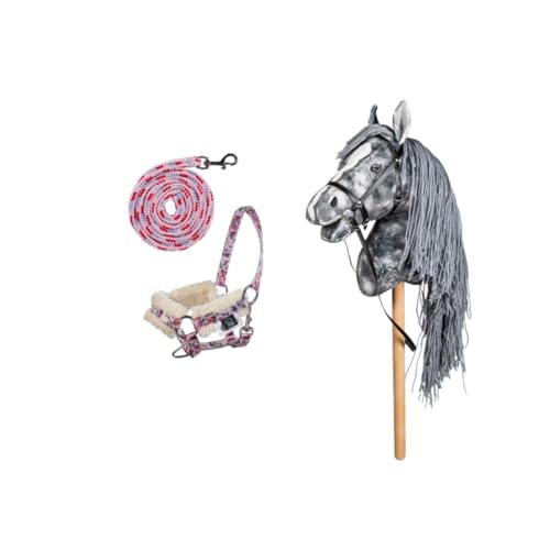 HKM HC Hobby Horse Clara in Grau inkl. Halfter + Halfter & Strick in Flower Set für Kinder 13750 NEU von HKM