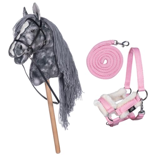 HKM Kids Hobby Horse, Apfelschimmel, Grau, mit Halfter und Führstrick in Rosa, Steckenpferd für Kinder, Pferde Spielzeug von HKM