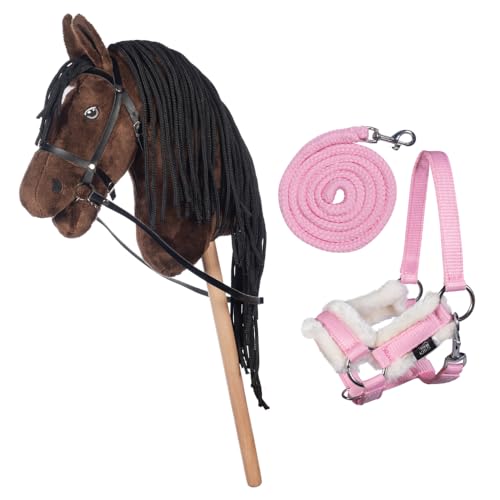 HKM Kids Hobby Horse, Braun, mit Halfter und Führstrick in Rosa, Steckenpferd für Kinder, Pferde Spielzeug von HKM