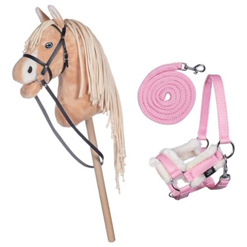 HKM Kids Hobby Horse, Palomino, Beige, mit Halfter und Führstrick in Rosa, Steckenpferd für Kinder, Pferde Spielzeug von HKM