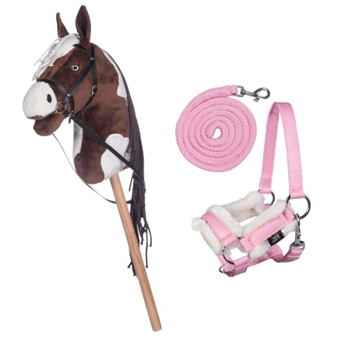 HKM Kids Hobby Horse, Schecke Braun-Weiß, mit Halfter und Führstrick in Rosa, Steckenpferd für Kinder, Pferde Spielzeug von HKM