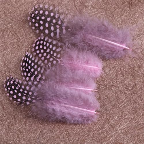 HKSDKABOP Handwerksdekoration mit Federn, 50 Stück Perlhuhn- und Fasanenfedern mit Perlfleck, gefärbt, 5,1–10,2 cm, Mehrfarbig(Pink) von HKSDKABOP
