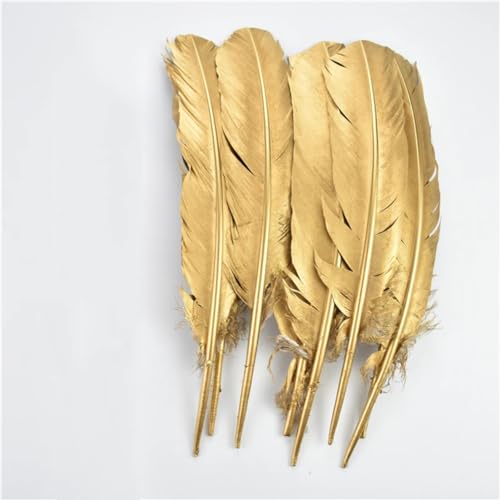 HKSDKABOP Handwerksdekoration mit Federn, Craft Feathers Naturfedern Gans Ente Truthahn Gold Silber Zweifarbig 4-14 Zoll Packung mit 10/50/100/200/500(Gold 10-12 Inch,500 Piece) von HKSDKABOP