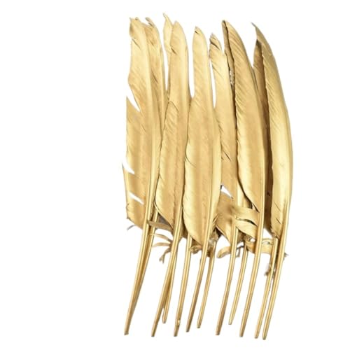 HKSDKABOP Handwerksdekoration mit Federn, Craft Feathers Naturfedern Gans Ente Truthahn Gold Silber Zweifarbig 4-14 Zoll Packung mit 10/50/100/200/500(Gold 12-14 Inch,50 Piece) von HKSDKABOP