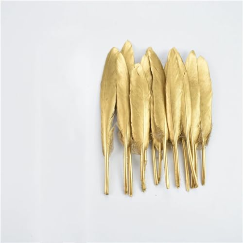 HKSDKABOP Handwerksdekoration mit Federn, Craft Feathers Naturfedern Gans Ente Truthahn Gold Silber Zweifarbig 4-14 Zoll Packung mit 10/50/100/200/500(Gold 4-6 Inch,100 Piece) von HKSDKABOP