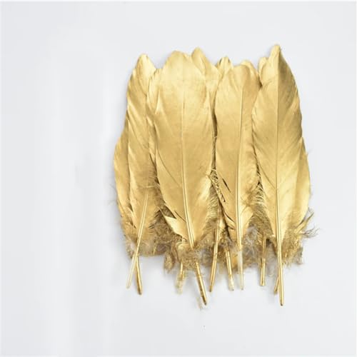 HKSDKABOP Handwerksdekoration mit Federn, Craft Feathers Naturfedern Gans Ente Truthahn Gold Silber Zweifarbig 4-14 Zoll Packung mit 10/50/100/200/500(Gold 6-8 Inch,100 Piece) von HKSDKABOP