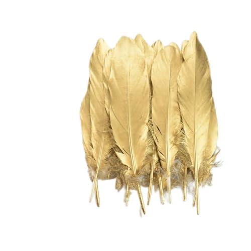 HKSDKABOP Handwerksdekoration mit Federn, Craft Feathers Naturfedern Gans Ente Truthahn Gold Silber Zweifarbig 4-14 Zoll Packung mit 10/50/100/200/500(Gold 6-8 Inch,50 Piece) von HKSDKABOP