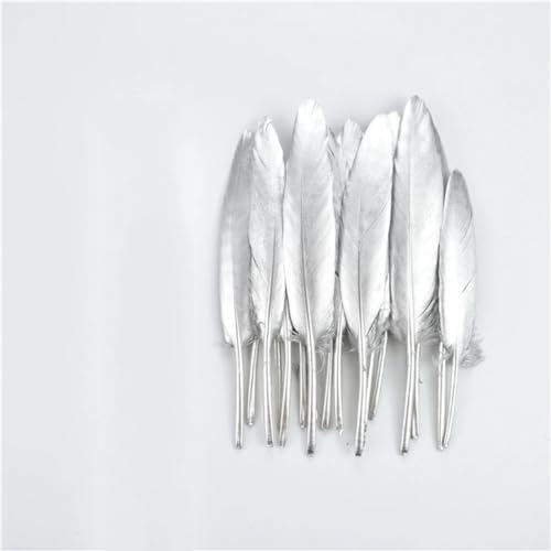 HKSDKABOP Handwerksdekoration mit Federn, Craft Feathers Naturfedern Gans Ente Truthahn Gold Silber Zweifarbig 4-14 Zoll Packung mit 10/50/100/200/500(Silver 4-6 Inch,10 Piece) von HKSDKABOP