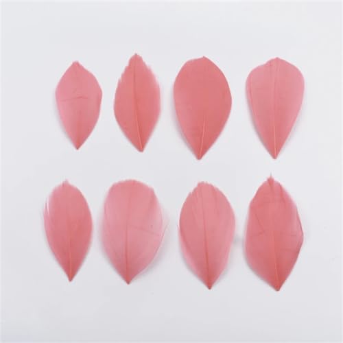 HKSDKABOP Handwerksdekoration mit Federn, Gänsefedern for die Schmuckherstellung, DIY-Handwerk, 5–8 cm, Mehrfarbig, Packung mit 20–200 Stück(Watermelon Red,100Pcs) von HKSDKABOP