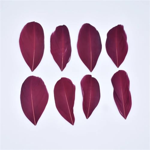 HKSDKABOP Handwerksdekoration mit Federn, Gänsefedern for die Schmuckherstellung, DIY-Handwerk, 5–8 cm, Mehrfarbig, Packung mit 20–200 Stück(Wine Red,50Pcs) von HKSDKABOP