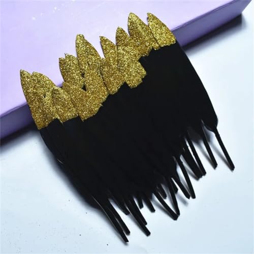 HKSDKABOP Handwerksdekoration mit Federn, Gefärbte Entenfedern for Bastelzubehör, Mehrfarbig, Packung mit Mehreren Größen(Black (Gold),50 Pieces) von HKSDKABOP