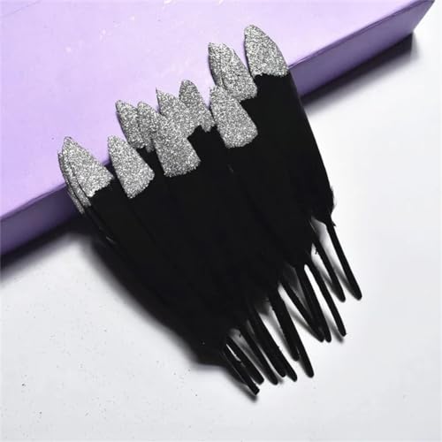 HKSDKABOP Handwerksdekoration mit Federn, Gefärbte Entenfedern for Bastelzubehör, Mehrfarbig, Packung mit Mehreren Größen(Black (Silver),50 Pieces) von HKSDKABOP