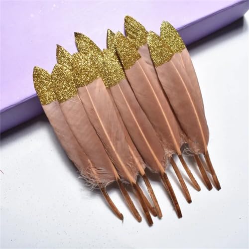 HKSDKABOP Handwerksdekoration mit Federn, Gefärbte Entenfedern for Bastelzubehör, Mehrfarbig, Packung mit Mehreren Größen(Brown (Gold),50 Pieces) von HKSDKABOP