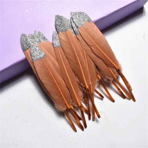 HKSDKABOP Handwerksdekoration mit Federn, Gefärbte Entenfedern for Bastelzubehör, Mehrfarbig, Packung mit Mehreren Größen(Brown (Silver),50 Pieces) von HKSDKABOP