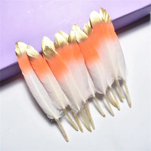 HKSDKABOP Handwerksdekoration mit Federn, Gefärbte Entenfedern for Bastelzubehör, Mehrfarbig, Packung mit Mehreren Größen(Orange Gold,50 Pieces) von HKSDKABOP