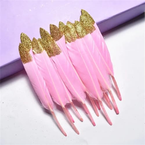 HKSDKABOP Handwerksdekoration mit Federn, Gefärbte Entenfedern for Bastelzubehör, Mehrfarbig, Packung mit Mehreren Größen(Pink (Gold),10 Pieces) von HKSDKABOP