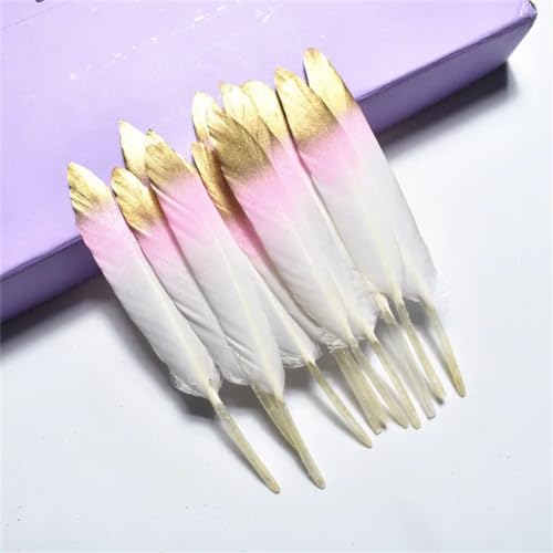 HKSDKABOP Handwerksdekoration mit Federn, Gefärbte Entenfedern for Bastelzubehör, Mehrfarbig, Packung mit Mehreren Größen(Pink Gold,50 Pieces) von HKSDKABOP